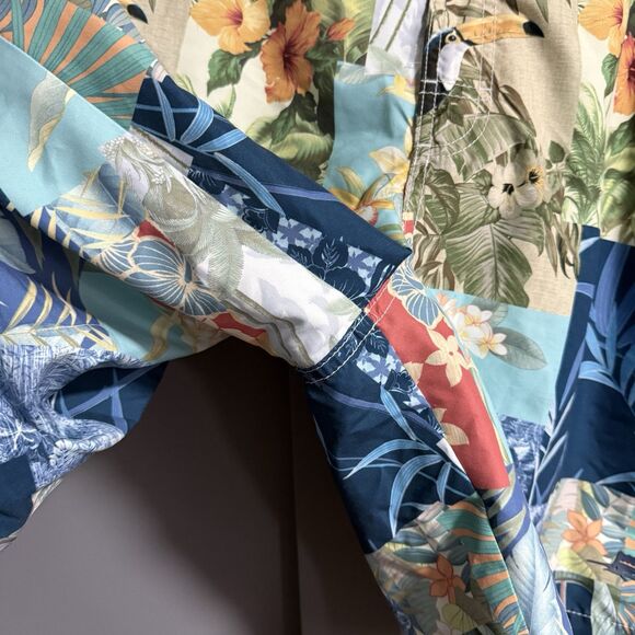 Tommy Bahama Baja Patchwork Paradise Swim Shorts Elastic Waist Pockets Mesh XL - Picture 3 of 11